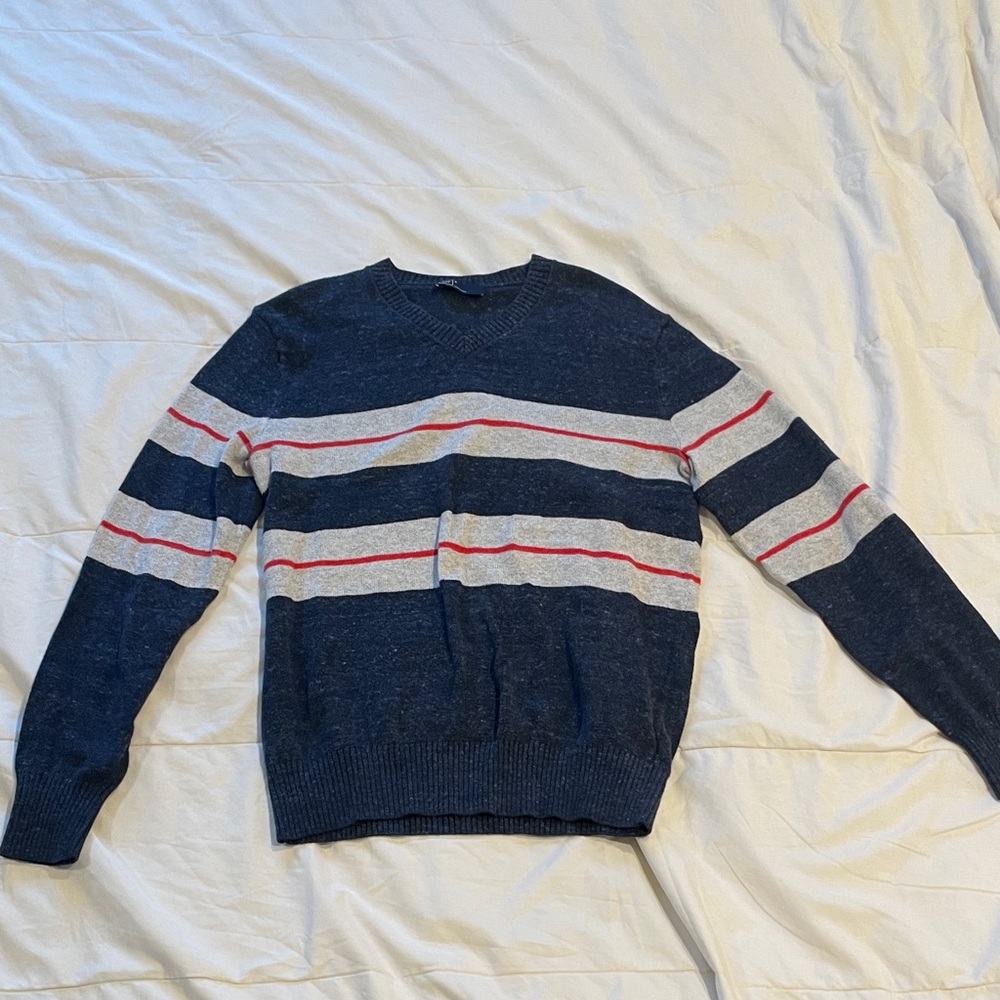 GAP Navy and Gray Striped Crewneck Sweater